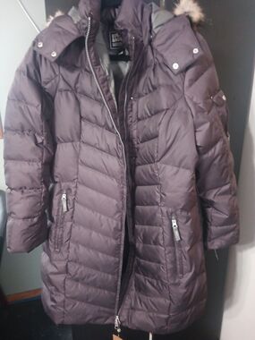 Eddie Bauer Women's Long Quilted Puffer Coat in Purple Brown Color